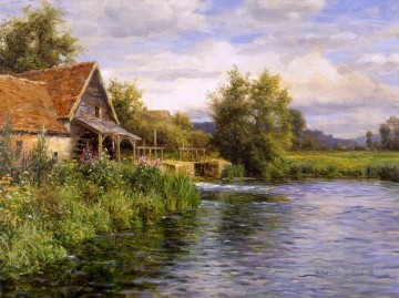 Cottage be the river landscape Louis Aston Knight Oil Paintings